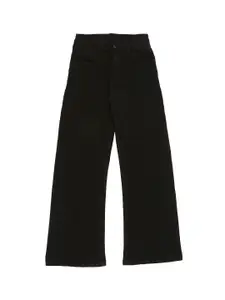 High Star Girls Black Wide Leg High-Rise Low Distress Stretchable Jeans