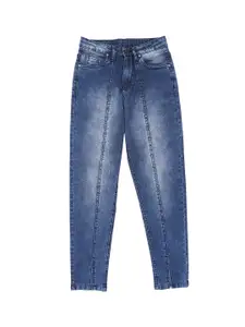 High Star Girls Blue Tapered Fit High-Rise Heavy Fade Stretchable Jeans