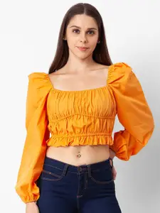 Globus Women Orange Solid Crop Top