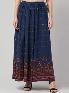 Hive91 Women Teal Blue & Green Printed A-Line Maxi Skirt