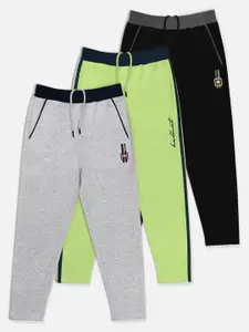 HELLCAT Boys Grey Black & Fluorescent Green Solid Pack Of 3  Track Pants