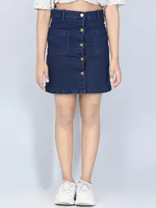 StyleStone Girls Blue Denim Mini Straight Skirt With Front Buttons