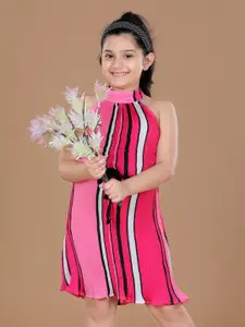 StyleStone Pink Striped Crepe A-Line Dress