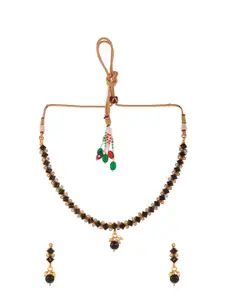 AQUASTREET JEWELS Gold-Plated & Black Crystal Enamel Studded Necklace Set