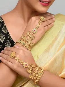 AQUASTREET JEWELS Women Gold-Plated Crystal Ring Bracelet