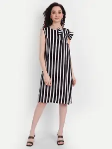 MINGLAY Black Striped A-Line Dress