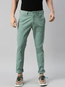 Breakbounce Men Green Skinny Fit Low-Rise Chinos Trousers