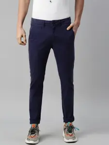Breakbounce Men Navy Blue Skinny Fit Low-Rise Chinos Trousers