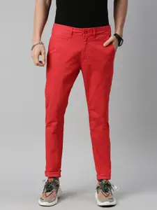 Breakbounce Men Red Skinny Fit Low-Rise Chinos Trousers