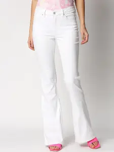 LOVEGEN Women White Comfort Wide Leg Low Distress Stretchable Jeans