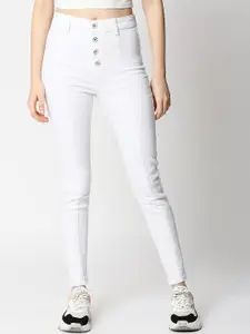 LOVEGEN Women White Tube Skinny Fit High-Rise Stretchable Jeans