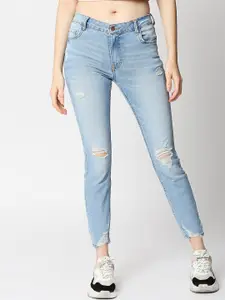 LOVEGEN Women Blue Comfort Skinny Fit Mildly Distressed Light Fade Stretchable Jeans