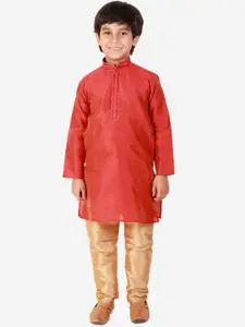 Pro-Ethic STYLE DEVELOPER Boys Red Pure Silk Kurta with Pyjamas
