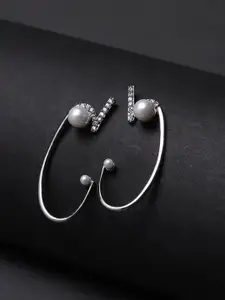 Voylla Silver-Toned Contemporary Half Hoop Earrings