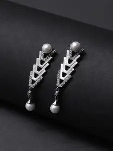 Voylla Rhodium-Plated Contemporary Drop Earrings