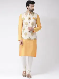 KISAH Men Off White Floral Kurta with Churidar