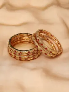Voylla Women Set Of 6 Gold-Toned & Red Brass Gold-Plated Bangle-Style Bracelet