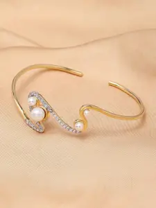 Voylla Women White Gold-Plated Brass Pearls Kada Bracelet