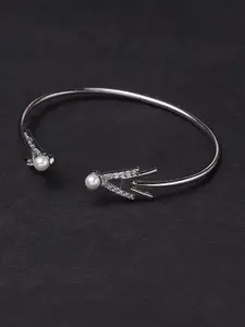 Voylla Women Silver-Toned & White Brass Rhodium-Plated Bangle-Style Bracelet