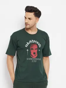 FUGAZEE Men Green Printed Oversized  T-shirt