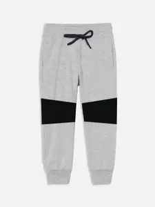 Miss & Chief Boys Grey Color Blocked Pure Cotton Joggers
