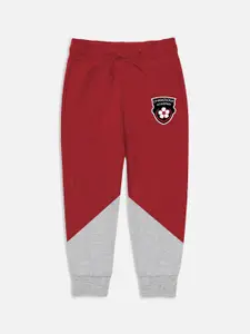 Miss & Chief Boys Red & Grey Solid Pure Cotton Joggers