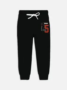 Miss & Chief Boys Black & Red  Solid Pure Cotton Joggers