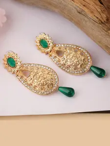 ANIKAS CREATION Green Contemporary Drop Earrings