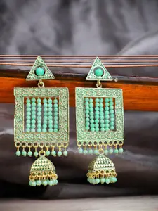 ANIKAS CREATION Sea Green Contemporary Jhumkas Earrings