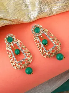 ANIKAS CREATION Green Contemporary Drop Earrings