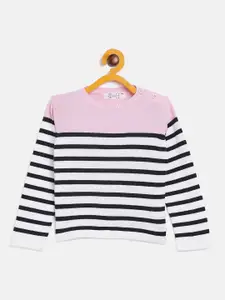 JWAAQ Girls Pink & Black Striped Pullover