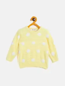JWAAQ Girls Yellow & White Printed Pullover with Fuzzy Detail