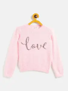 JWAAQ Girls Pink Typography Printed Pullover