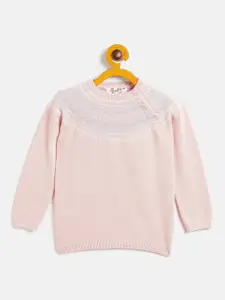 JWAAQ Girls Pink Embroidered Printed Pullover