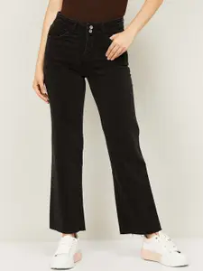 Xpose Women Black Comfort Wide Leg High-Rise Low Distress Stretchable Jeans