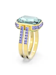 SWAROVSKI Gold-Plated Green & Blue Crystal Studded Finger Ring