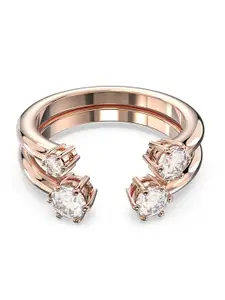SWAROVSKI Rose Gold-Plated White Crystal Studded Finger Ring