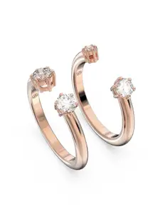 SWAROVSKI Rose Gold Plated White Crystal Studded Dual Finger Ring