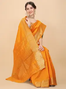 KALINI Mustard Woven Design Embellished Zari Silk Blend Banarasi Saree