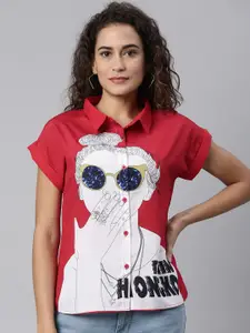 LAYA Maroon Print Extended Sleeves Shirt Style Top
