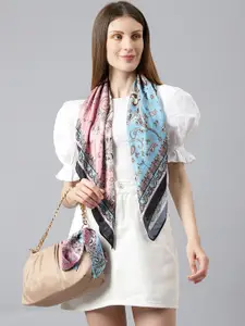 Tossido Women Peach-Coloured & Blue Printed Scarf