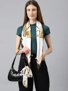 Tossido Women White & Brown Printed Scarf