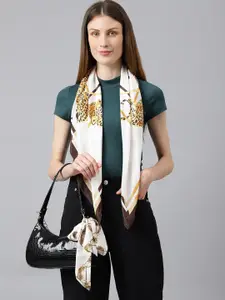 Tossido Women White & Brown Printed Scarf