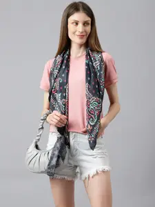 Tossido Women Black & Grey Printed Scarf