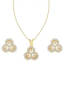 ZILVER Gold-Plated White CZ Studded Pendant Earring Set