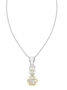 ZILVER Silver Plated White CZ Studded Handcrafted Pendant & Earring Set