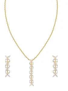 ZILVER 925 Sterling Silver Gold-Plated White CZ Studded Handcrafted Pendant With Earring