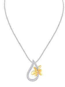ZILVER 925 Sterling Silver Silver-Plated Yellow & White CZ Studded Handcrafted Pendant With Earring