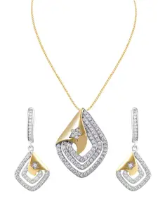 ZILVER Silver-Plated White CZ Studded Pendant & Earring Set