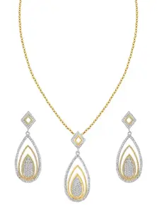 ZILVER Silver Plated White CZ Studded Pendant & Earring Set